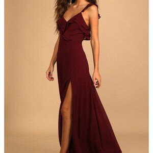 Adoring Glances Burgundy Ruffled Maxi Dress | Small